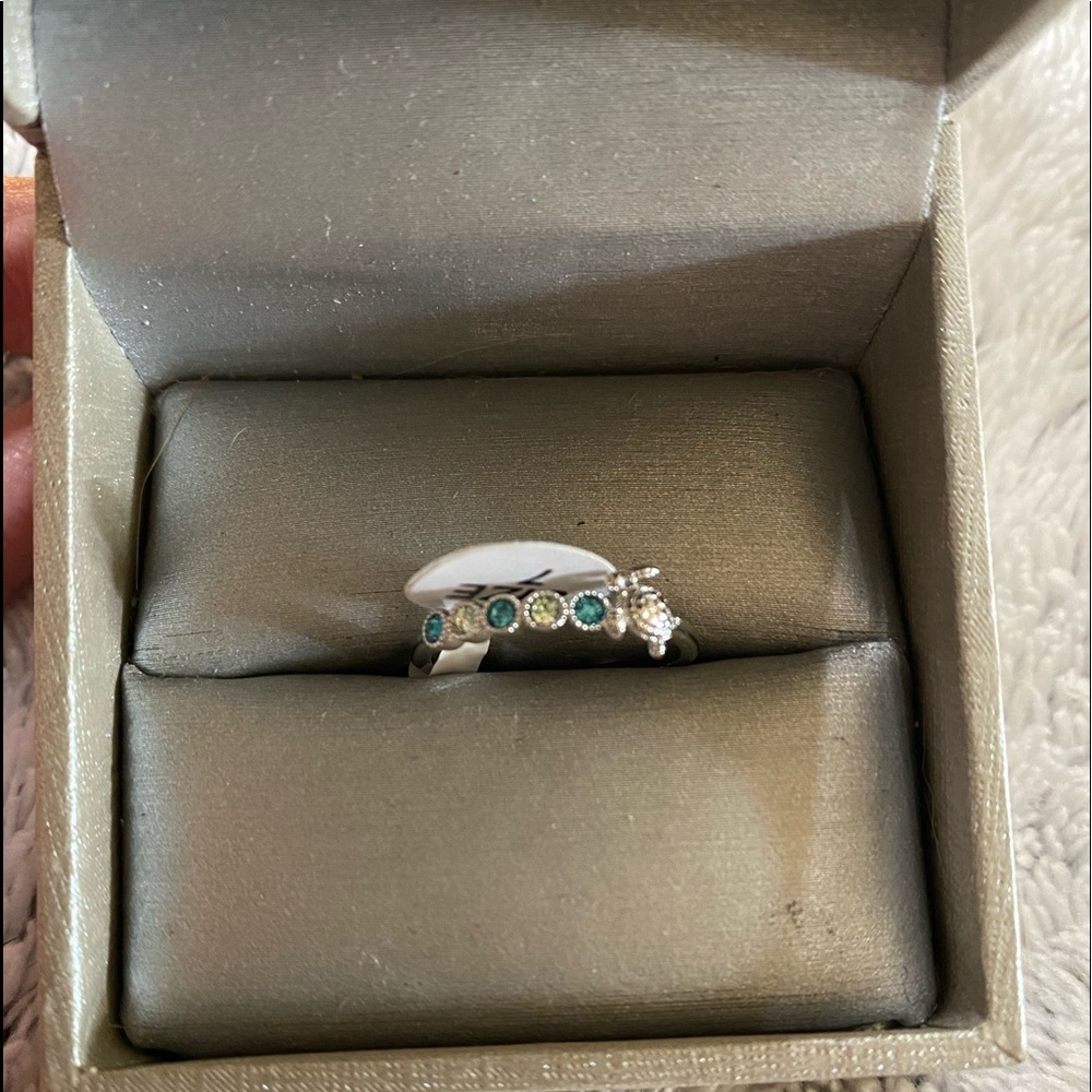 Fragrant Jewels Ring Sea Turtle Dainty Turtle & Stones Size 7 Blue Green